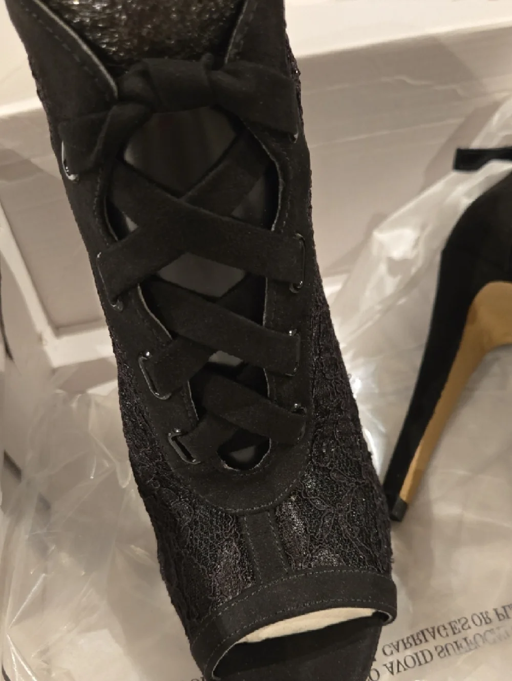 Nine West Black Lace-Up Peep-Toe Ankle Heels - Picture 3 of 6